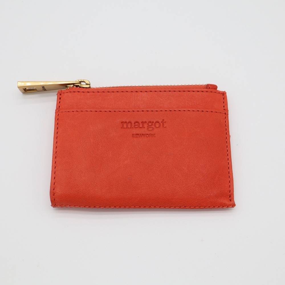 Margot New York Women's Red Pebbled Leather Credit Card Slots Zipper Wallet
